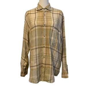 Faconnable Linen Shirt Mens Size Small Plaid Relaxed Long Sleeve Casual Resort